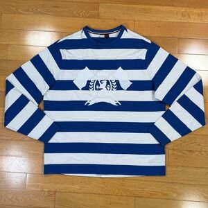 Hilfiger Collection Mens XL Blue White Striped Crest Embroidered LS T-Shirt